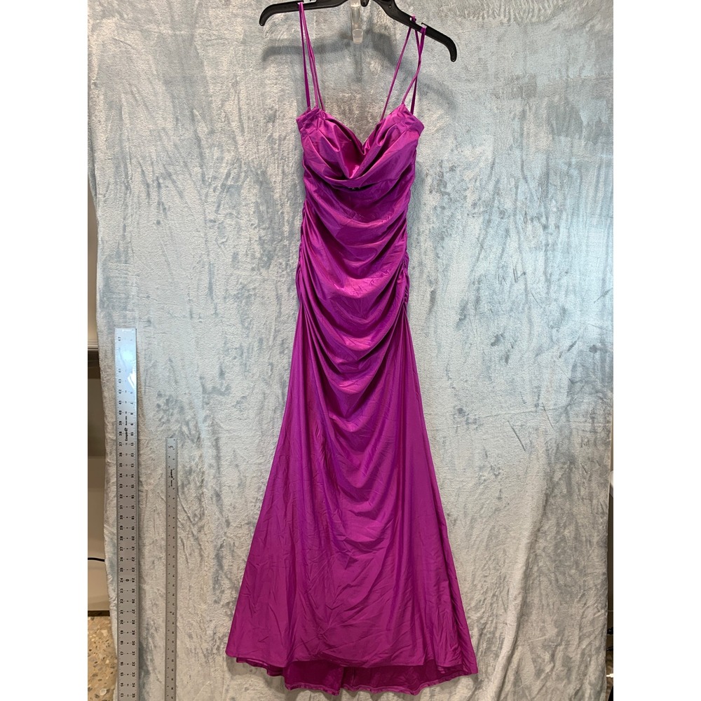 City Studio Magenta Pink Ruched Cowl Neck Corset Back Formal Gown Dress 9/10